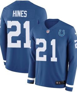 Nike Indianapolis Colts #21 Nyheim Hines Royal Blue Team Color Men's Stitched NFL Limited Therma Long Sleeve Jersey Men's