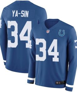 Nike Indianapolis Colts #34 Rock Ya-Sin Royal Blue Team Color Men's Stitched NFL Limited Therma Long Sleeve Jersey Men's