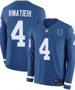 Nike Indianapolis Colts #4 Adam Vinatieri Royal Blue Team Color Men's Stitched NFL Limited Therma Long Sleeve Jersey Men's