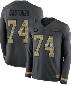 Nike Indianapolis Colts #74 Anthony Castonzo Anthracite Salute to Service Men's Stitched NFL Limited Therma Long Sleeve Jersey Men's