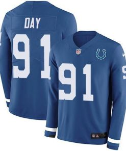 Nike Indianapolis Colts #91 Sheldon Day Royal Blue Team Color Men's Stitched NFL Limited Therma Long Sleeve Jersey Men's