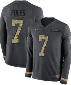 Nike Jacksonville Jaguars #7 Nick Foles Anthracite Salute to Service Men's Stitched NFL Limited Therma Long Sleeve Jersey Men's
