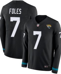Nike Jacksonville Jaguars #7 Nick Foles Black Team Color Men's Stitched NFL Limited Therma Long Sleeve Jersey Men's