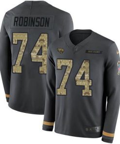 Nike Jacksonville Jaguars #74 Cam Robinson Anthracite Salute to Service Men's Stitched NFL Limited Therma Long Sleeve Jersey Men's