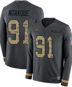 Nike Jacksonville Jaguars #91 Yannick Ngakoue Anthracite Salute to Service Men's Stitched NFL Limited Therma Long Sleeve Jersey Men's