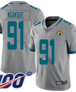 Nike Jacksonville Jaguars #91 Yannick Ngakoue Silver Men's Stitched NFL Limited Inverted Legend 100th Season Jersey Men's