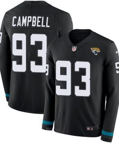 Nike Jacksonville Jaguars #93 Calais Campbell Black Team Color Men's Stitched NFL Limited Therma Long Sleeve Jersey Men's