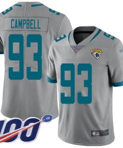 Nike Jacksonville Jaguars #93 Calais Campbell Silver Men's Stitched NFL Limited Inverted Legend 100th Season Jersey Men's