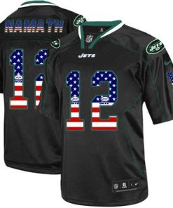 Nike Jets #12 Joe Namath Black Men's Stitched NFL Elite USA Flag Fashion Jersey