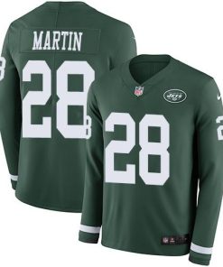 Nike Jets #28 Curtis Martin Green Team Color Men's Stitched NFL Limited Therma Long Sleeve Jersey