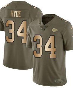 Nike Kansas City Chiefs #34 Carlos Hyde Olive/Gold Men's Stitched NFL Limited 2017 Salute To Service Jersey Men's