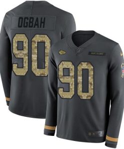Nike Kansas City Chiefs #90 Emmanuel Ogbah Anthracite Salute to Service Men's Stitched NFL Limited Therma Long Sleeve Jersey Men's
