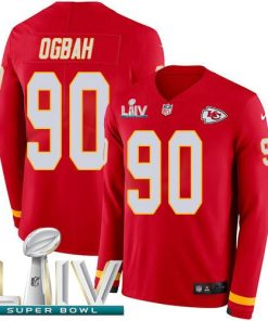 Nike Kansas City Chiefs #90 Emmanuel Ogbah Red Super Bowl LIV 2020 Team Color Men's Stitched NFL Limited Therma Long Sleeve Jersey Men's