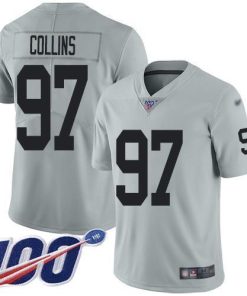 Nike Las Vegas Raiders #97 Maliek Collins Silver Men's Stitched NFL Limited Inverted Legend 100th Season Jersey Men's