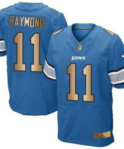 Nike Lions #11 Kalif Raymond Blue Team Color Men's Stitched NFL Elite Gold Jersey