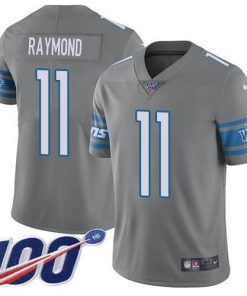 Nike Lions #11 Kalif Raymond Gray Men's Stitched NFL Limited Rush 100th Season Jersey