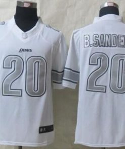Nike Lions #20 Barry Sanders White Men's Stitched NFL Limited Platinum Jersey
