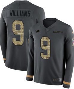 Nike Lions #9 Jameson Williams Anthracite Salute To Service Men's Stitched NFL Limited Therma Long Sleeve Jersey