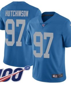 Nike Lions #97 Aidan Hutchinson Blue Throwback Men's Stitched NFL 100th Season Vapor Untouchable Limited Jersey