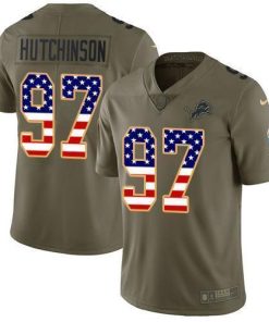 Nike Lions #97 Aidan Hutchinson Olive/USA Flag Men's Stitched NFL Limited 2017 Salute To Service Jersey