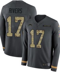 Nike Los Angeles Chargers #17 Philip Rivers Anthracite Salute to Service Men's Stitched NFL Limited Therma Long Sleeve Jersey Men's