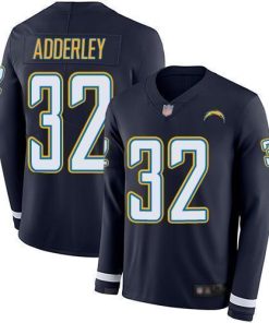 Nike Los Angeles Chargers #32 Nasir Adderley Navy Blue Team Color Men's Stitched NFL Limited Therma Long Sleeve Jersey Men's