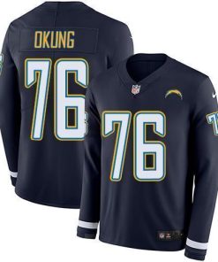 Nike Los Angeles Chargers #76 Russell Okung Navy Blue Team Color Men's Stitched NFL Limited Therma Long Sleeve Jersey Men's
