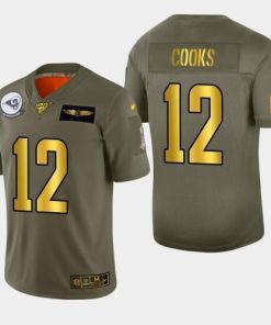 Nike Los Angeles Rams #12 Brandin Cooks Men's Olive Gold 2019 Salute to Service NFL 100 Limited Jersey Men's