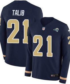 Nike Los Angeles Rams #21 Aqib Talib Navy Blue Team Color Men's Stitched NFL Limited Therma Long Sleeve Jersey Men's