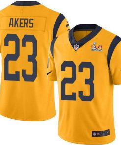 Nike Los Angeles Rams #23 Cam Akers Gold Super Bowl LVI Patch Men's Stitched NFL Limited Rush Jersey Men's