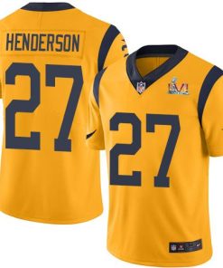 Nike Los Angeles Rams #27 Darrell Henderson Gold Super Bowl LVI Patch Men's Stitched NFL Limited Rush Jersey Men's