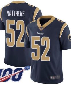 Nike Los Angeles Rams #52 Clay Matthews Navy Blue Team Color Men's Stitched NFL 100th Season Vapor Limited Jersey Men's