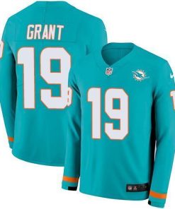 Nike Miami Dolphins #19 Jakeem Grant Aqua Green Team Color Men's Stitched NFL Limited Therma Long Sleeve Jersey Men's