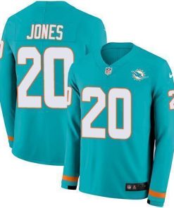 Nike Miami Dolphins #20 Reshad Jones Aqua Green Team Color Men's Stitched NFL Limited Therma Long Sleeve Jersey Men's