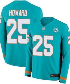 Nike Miami Dolphins #25 Xavien Howard Aqua Green Team Color Men's Stitched NFL Limited Therma Long Sleeve Jersey Men's
