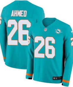 Nike Miami Dolphins #26 Salvon Ahmed Aqua Green Team Color Men's Stitched NFL Limited Therma Long Sleeve Jersey Men's
