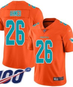 Nike Miami Dolphins #26 Salvon Ahmed Orange Men's Stitched NFL Limited Inverted Legend 100th Season Jersey Men's