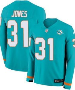 Nike Miami Dolphins #31 Byron Jones Aqua Green Team Color Men's Stitched NFL Limited Therma Long Sleeve Jersey Men's