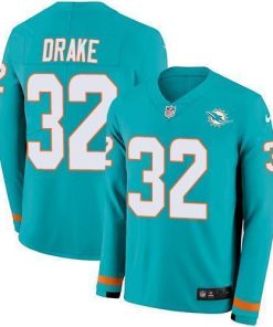 Nike Miami Dolphins #32 Kenyan Drake Aqua Green Team Color Men's Stitched NFL Limited Therma Long Sleeve Jersey Men's