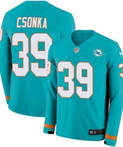 Nike Miami Dolphins #39 Larry Csonka Aqua Green Team Color Men's Stitched NFL Limited Therma Long Sleeve Jersey Men's