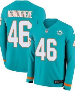 Nike Miami Dolphins #46 Noah Igbinoghene Aqua Green Team Color Men's Stitched NFL Limited Therma Long Sleeve Jersey Men's