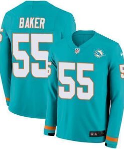 Nike Miami Dolphins #55 Jerome Baker Aqua Green Team Color Men's Stitched NFL Limited Therma Long Sleeve Jersey Men's