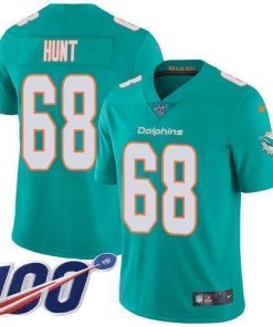 Nike Miami Dolphins #68 Robert Hunt Aqua Green Team Color Men's Stitched NFL 100th Season Vapor Untouchable Limited Jersey Men's