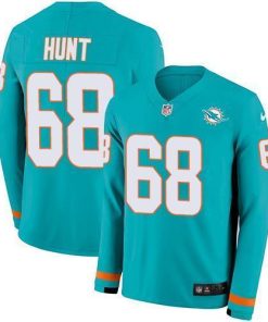Nike Miami Dolphins #68 Robert Hunt Aqua Green Team Color Men's Stitched NFL Limited Therma Long Sleeve Jersey Men's
