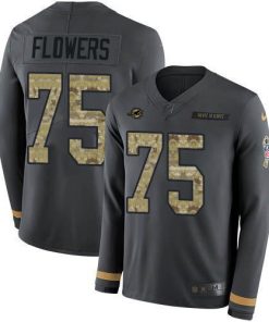 Nike Miami Dolphins #75 Ereck Flowers Anthracite Salute to Service Men's Stitched NFL Limited Therma Long Sleeve Jersey Men's