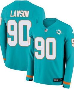 Nike Miami Dolphins #90 Shaq Lawson Aqua Green Team Color Men's Stitched NFL Limited Therma Long Sleeve Jersey Men's