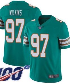 Nike Miami Dolphins #97 Christian Wilkins Aqua Green Alternate Men's Stitched NFL 100th Season Vapor Limited Jersey Men's