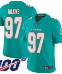 Nike Miami Dolphins #97 Christian Wilkins Aqua Green Team Color Men's Stitched NFL 100th Season Vapor Limited Jersey Men's