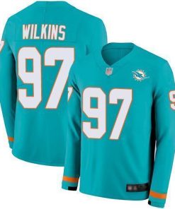 Nike Miami Dolphins #97 Christian Wilkins Aqua Green Team Color Men's Stitched NFL Limited Therma Long Sleeve Jersey Men's