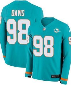 Nike Miami Dolphins #98 Raekwon Davis Aqua Green Team Color Men's Stitched NFL Limited Therma Long Sleeve Jersey Men's